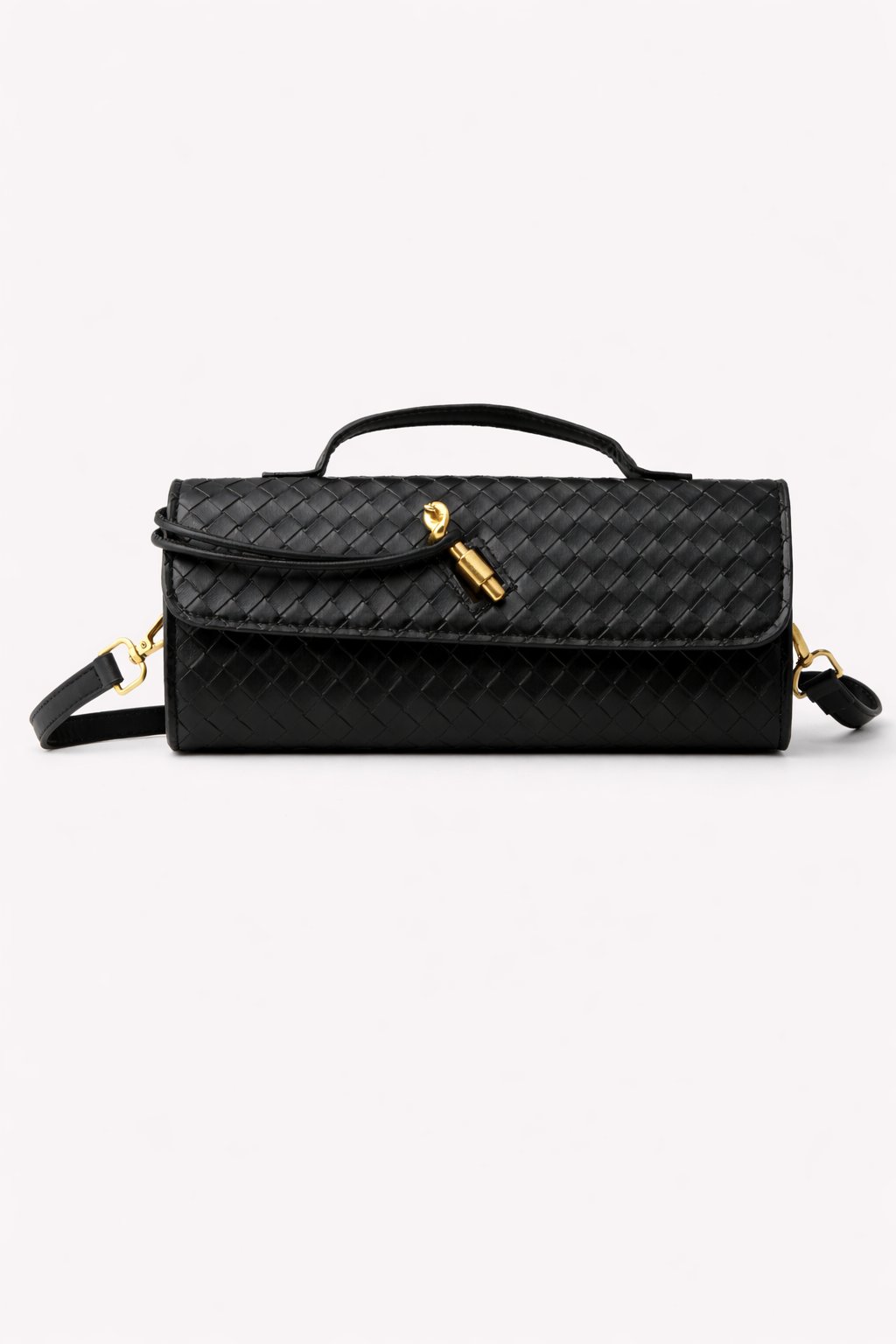 Noor Black Woven Leather Handbag